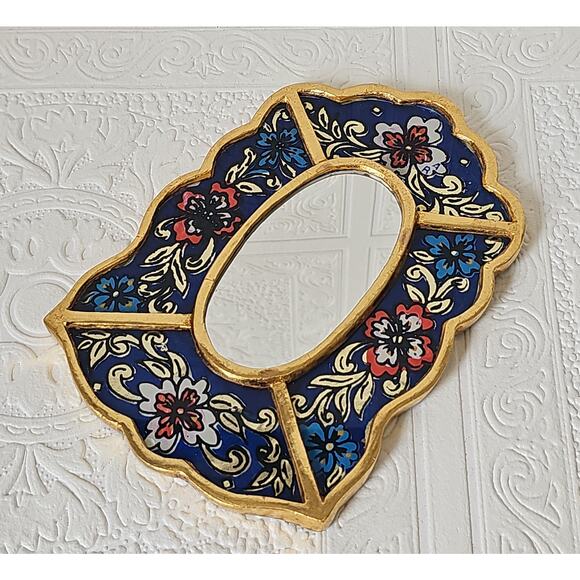Vintage Reverse Painted Glass Mirror with Gold Gild Trim Accent Mirror Peruvian - Picture 1 of 7